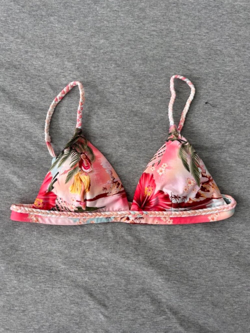 Agua Bendita Bikini Top M Lisa Luau Pink Hawaiian Resortware